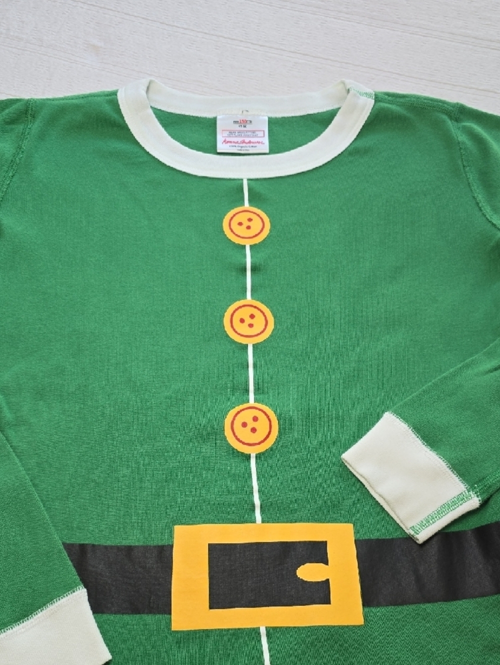 Kids Green Elf Pajama Set with Yellow Accents - Picture 4 of 16